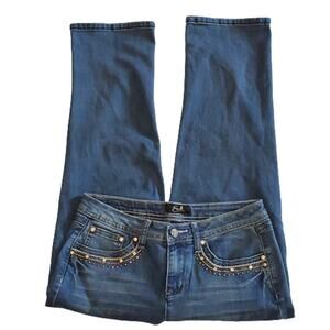 Earl Jeans Crop Denim Jeans Pants Studded Lace Rhinestone Medium Wash Size 6